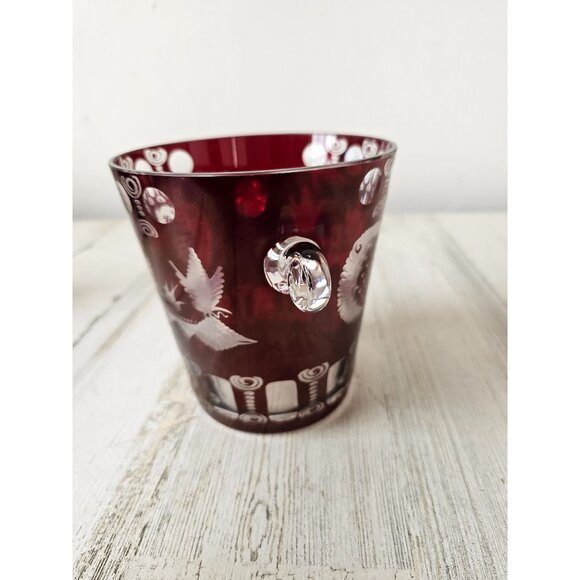 Egermann Red Bohemian cut glass ice bucket vintage bird building cranberry Ruby - Picture 2 of 8